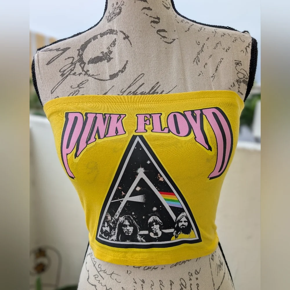 NWOT PINK FLOYD Yellow Pink & Black Tube Top Size Small - Picture 7 of 8